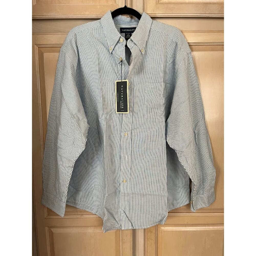 NWT Natural Life Shirt Cotton Blue White Stripe Button Down Sz L
